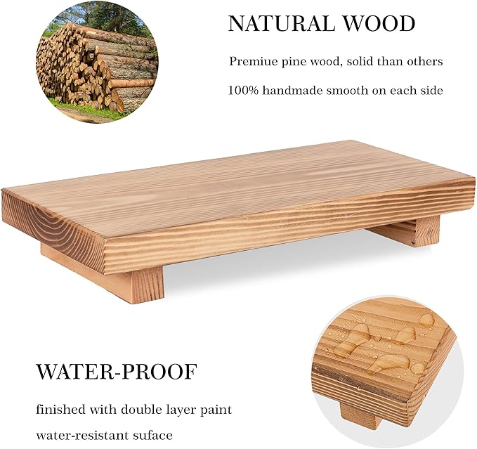 Bathroom Tray Wood Riser Kitchen Decor Soap Holder, 10" x 4.5" Brown