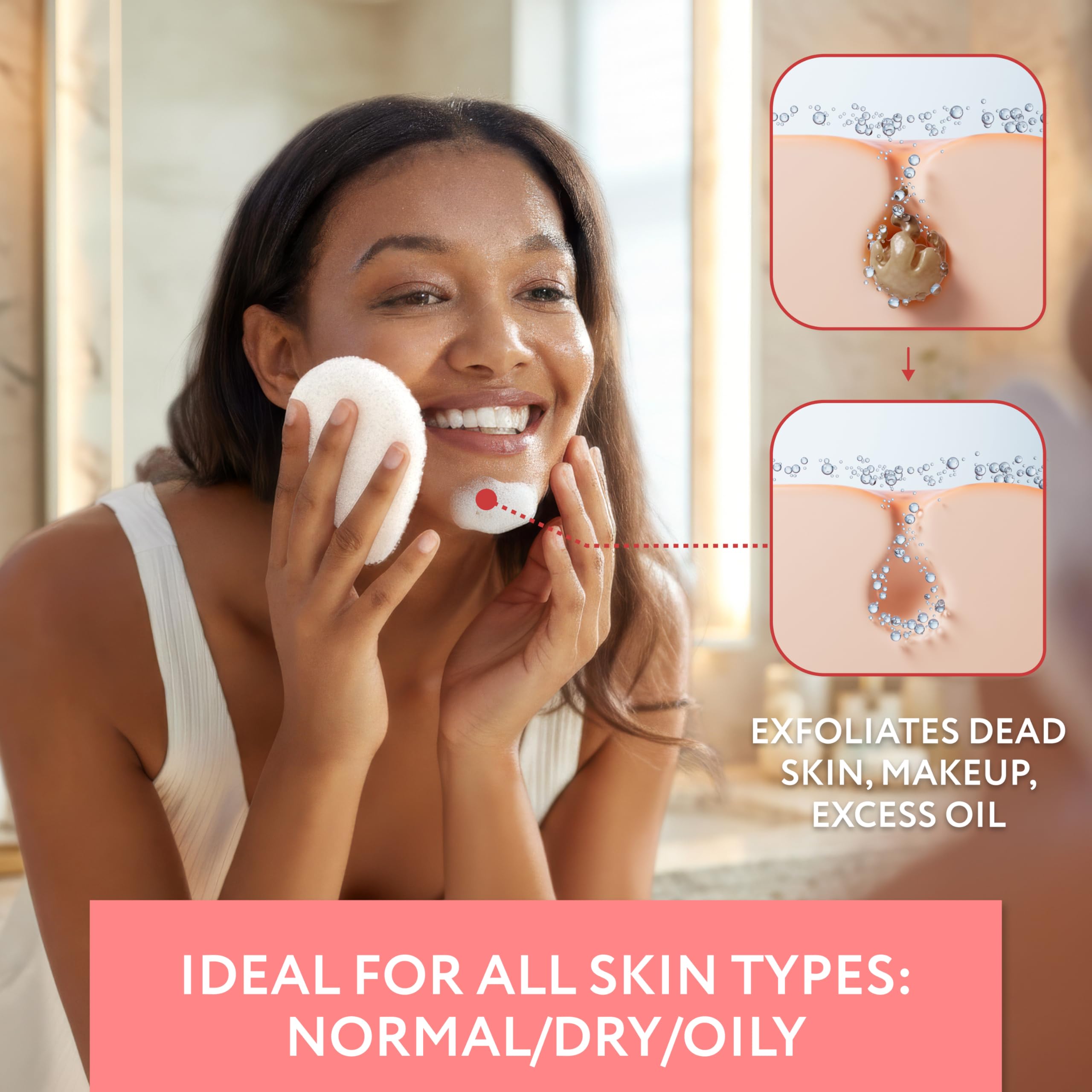 IMPRESA Facial Sponge - Daily Deep Cleansing Face Scrubber - Gentle Exfoliating Pads for Dead Skin Removal - Reusable Face Scrub Pads for Normal to Oily Skin (White, Regular)
