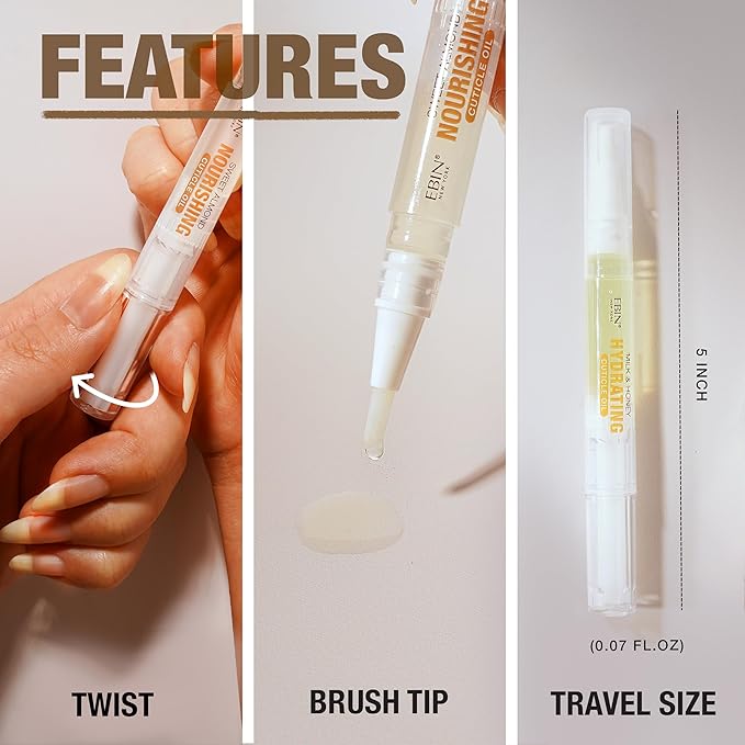EBIN NEW YORK Cuticle Oil Pen - Firming Pomegranate Infused, Jojoba Oil and Vitamin E Blend to Soften Cuticles and Strengthen Nails, Travel Size