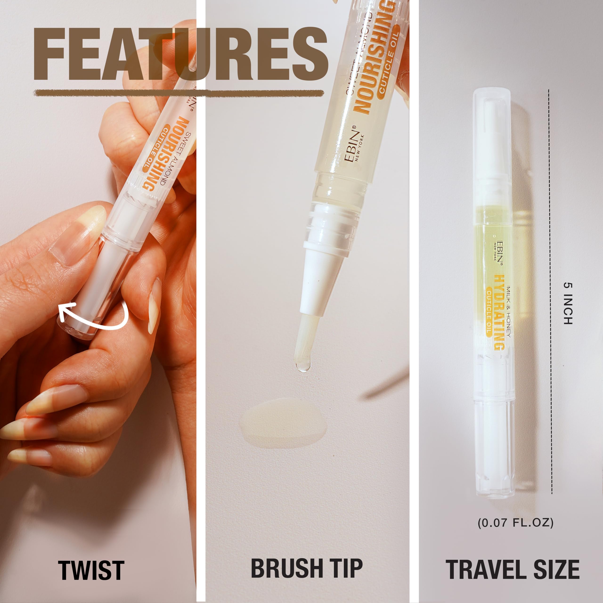 EBIN NEW YORK Cuticle Oil Pen - Firming Pomegranate Infused, Jojoba Oil and Vitamin E Blend to Soften Cuticles and Strengthen Nails, Travel Size