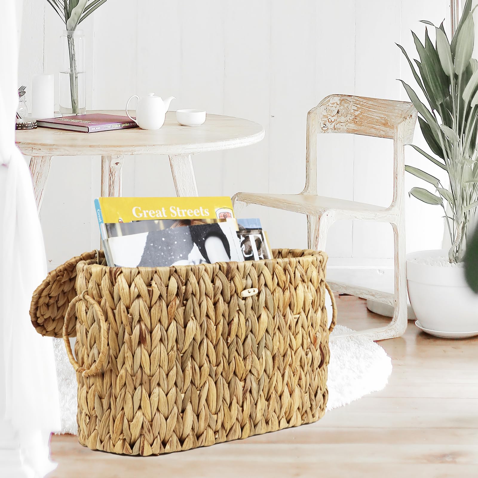 Water Hyacinth Toilet Paper Storage Basket with Lid