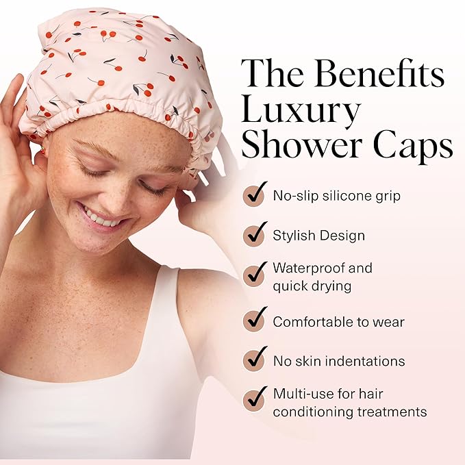 Kitsch Luxury Large Shower Cap for Women - Cherry Print
