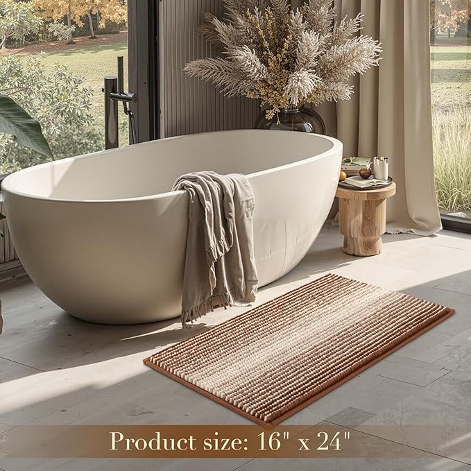 BSICPRO Bathroom Rugs, Bath Mat Rug for Bathroom Non Slip 17 x 24 Inches Water Absorbent Chenille Floor Machine Washable (Coconut Brown)