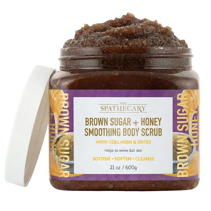 The Spathecary Brown Sugar & Honey Body Scrub - Exfoliating & Hydrating Sugar Scrub With Collagen and Dates to Help Revive, Smooth, and Soften For Radiant Skin, Body Care Exfoliator & Cleanser, 21 oz