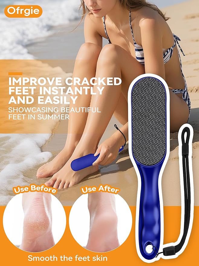 Ofrgie Nano Glass Foot File Professional Foot Scraper Dead Skin Rasp, Wet Dry Foot Callus Remover, Pedicure Tools for Feet Exfoliator, Anti-Slip Handle Rope & Storage Bag Gift for Women Blue