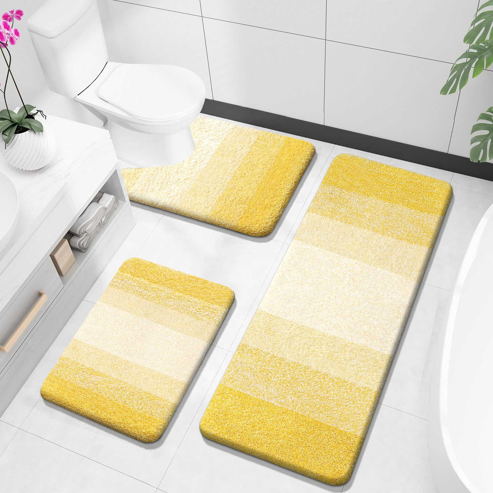 OLANLY Microfiber Bathroom Rugs Sets 3 Piece, 47"x20"+24"x16"+24"x20"