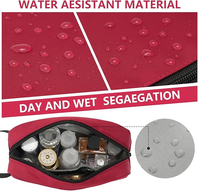 XIRYOHEAUR Travel Hanging Toiletry Bag with Carry Handle - Water-Resistant Small Cosmetic Organizer for Men & Women, Makeup, Shaving Kit, Gym & Travel Essentials (Burgundy)