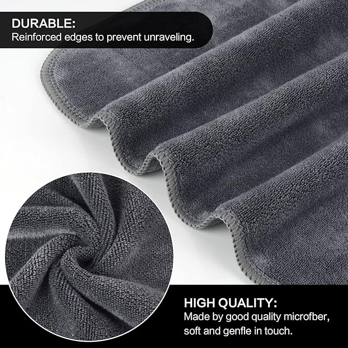 SINLAND Microfiber Facial Cloths Fast Drying Washcloth 12inch x 12inch Grey 2 pack