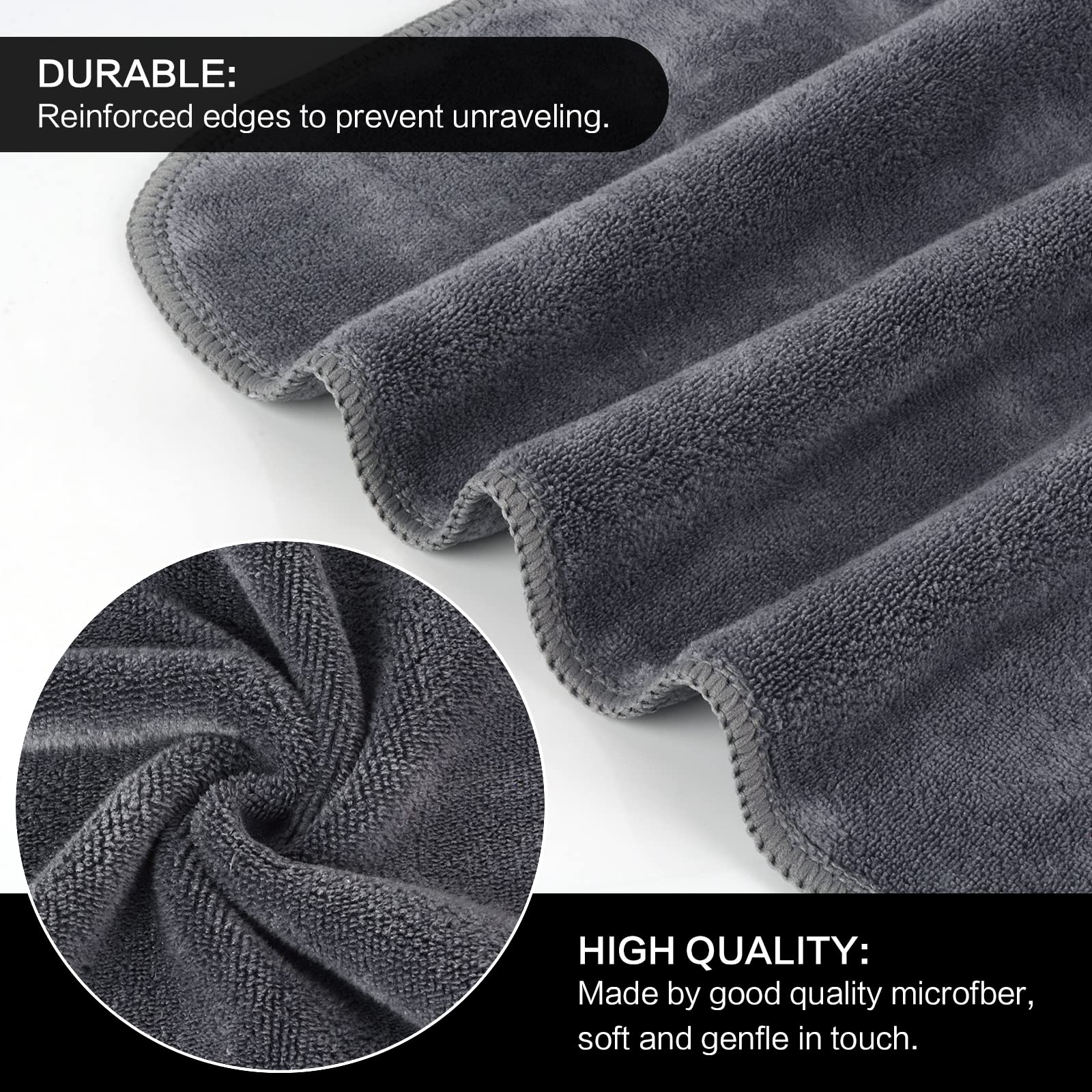 SINLAND Microfiber Facial Cloths Fast Drying Washcloth 12inch x 12inch Grey 2 pack