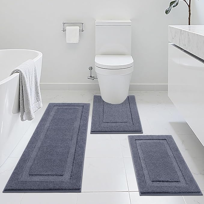 SHACOS Dark Grey Bathroom Rugs Sets 3 Piece Bath Mat U Shaped Toilet Rug