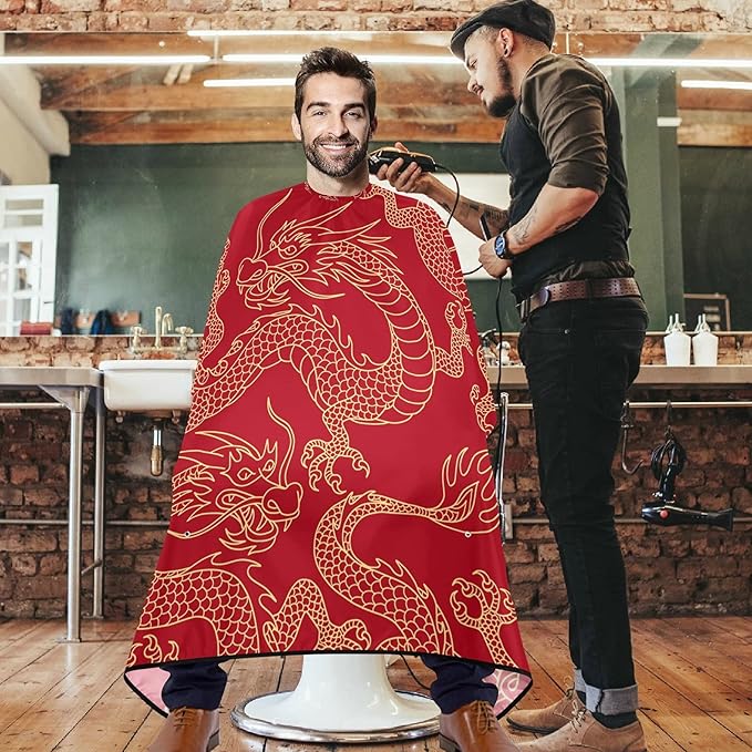 Visesunny Barber Cape - Red Pattern Polyester Hair Cutting Salon Apron Anti-Static Water-Resistant Shaving Cloth Bib