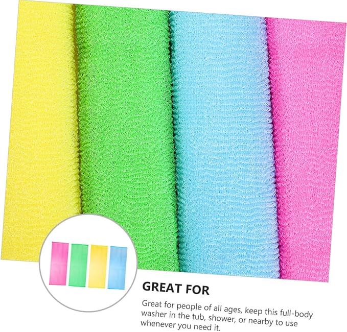 FOMIYES 4pcs Back Scrubber Exfoliating Shower Washcloths for Skin Types Body Cleaning Tool Yellow Green