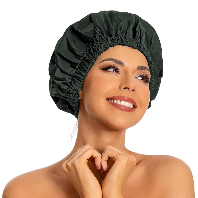 Edoneery Reusable Shower Caps for Women, Waterproof Long Hair Bonnet