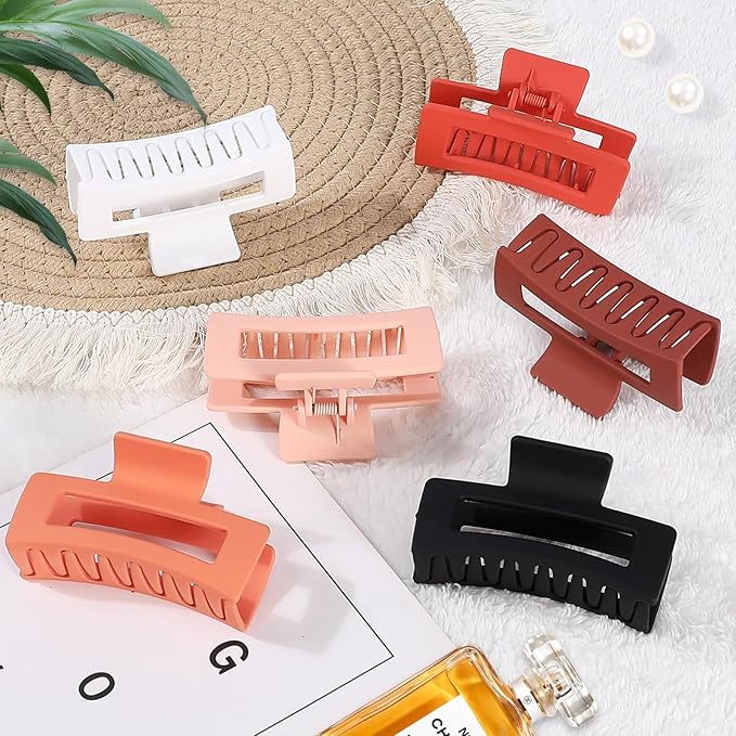 Sisiaipu 3.5 Inch Medium Hair Claw Clips 6 Pack Hair Clips for Women Square Rectangle Claw for Hair Banana Jaw Clips Hair Accessories for Girls (Orange)