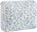 HHQQWZ Makeup Bag Travel Cosmetic Bag for Women Girls, Zipper Make Up Pouch, Floral Flowers Toiletry Organizer Makeup, Portable Storage Cosmetic Travel Cloth Bag (L/Blue Floral)
