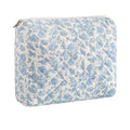 HHQQWZ Makeup Bag Travel Cosmetic Bag for Women Girls, Zipper Make Up Pouch, Floral Flowers Toiletry Organizer Makeup, Portable Storage Cosmetic Travel Cloth Bag (L/Blue Floral)