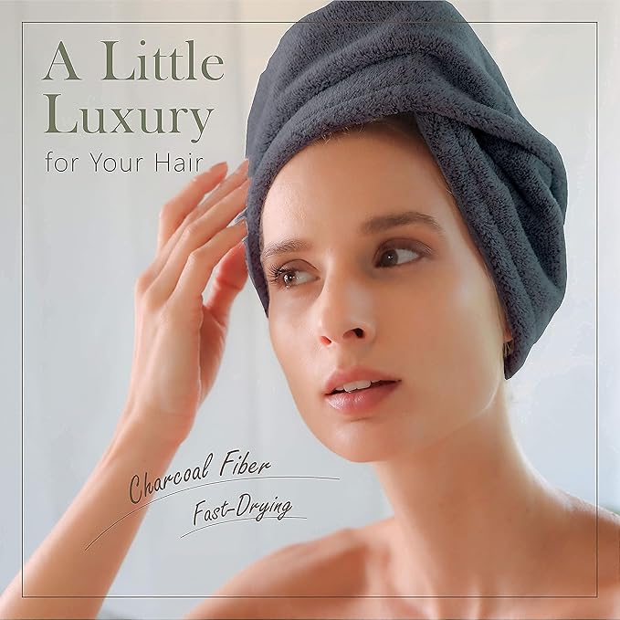myHomeBody Hair Towel Wrap, Quick Drying Turban, Absorbent Cap – Blue