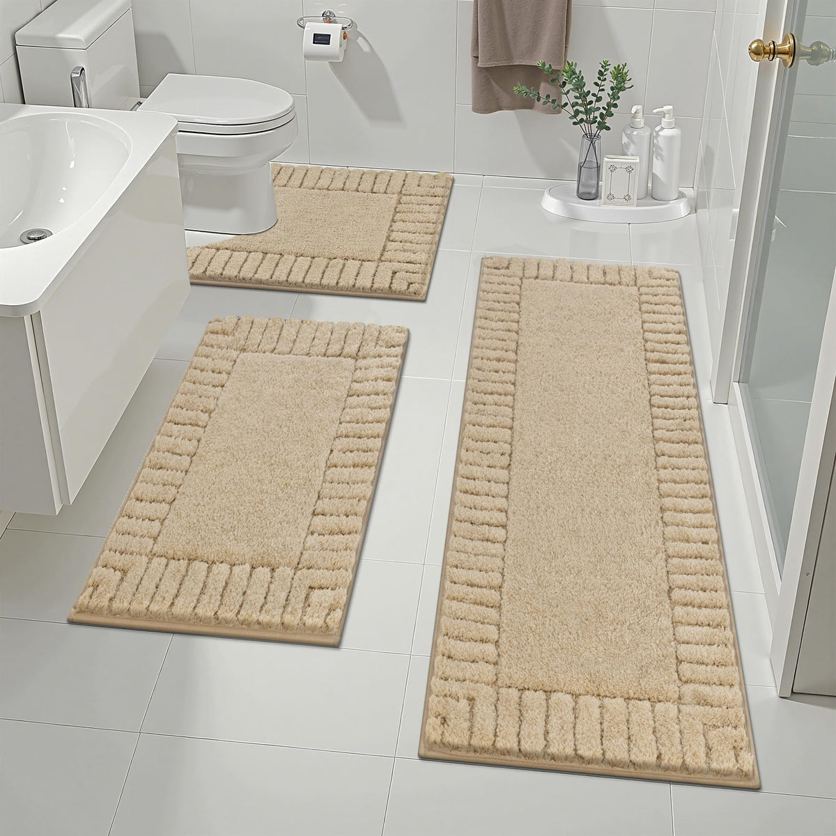 Pauwer Bathroom Rugs Sets 3 Piece, Microfiber Bath Mat Set, Black