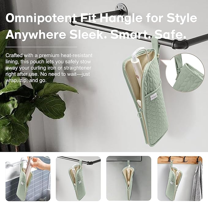 KarSyon Hot Tools Organizer Heat Resistant Mat Case Hair Tools Holder Travel Bag Portable Hair Styling Tools Cover Pouch for Curling Iron,Flat Iron,Hair Straightener (Sage Green)