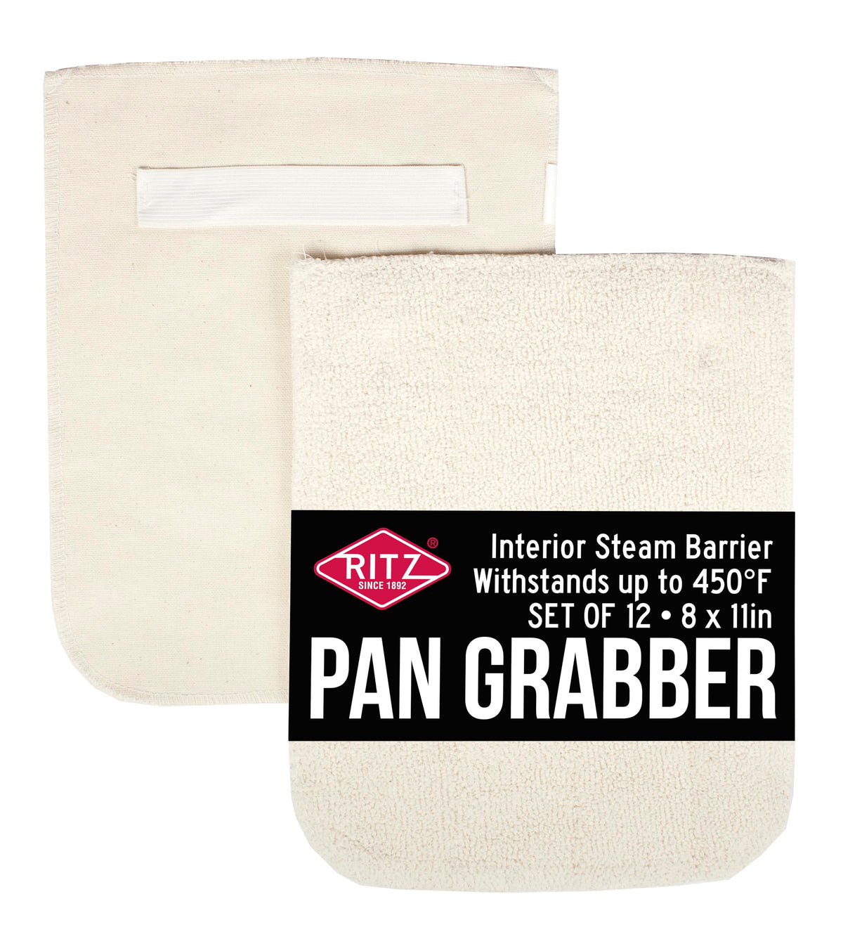 RITZ Food Service CLPG1-6P Terry Hot Pad Pot Holder with Steam Barrier, Commercial Product, 8" x 11", Set of 12, Beige