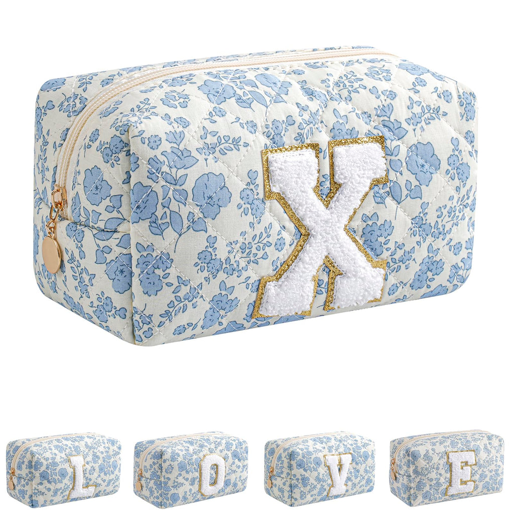 JOVAKIT Alphabet Makeup Bag Cosmetic Bag for Women, Christmas Gifts for Girls Age 6-18, Floral Flowers Coquette Travel Toiletry Zipper Make Up Pouch Organizer Trendy Stuff (Pink Floral G)