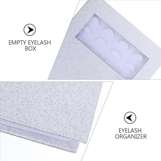 SKISUNO False Eyelash Storage Case with Tray 16-pair Empty Lash Organizer Silver Cosmetic Display Box for Eyelash Aftercare and Professional Makeup Use