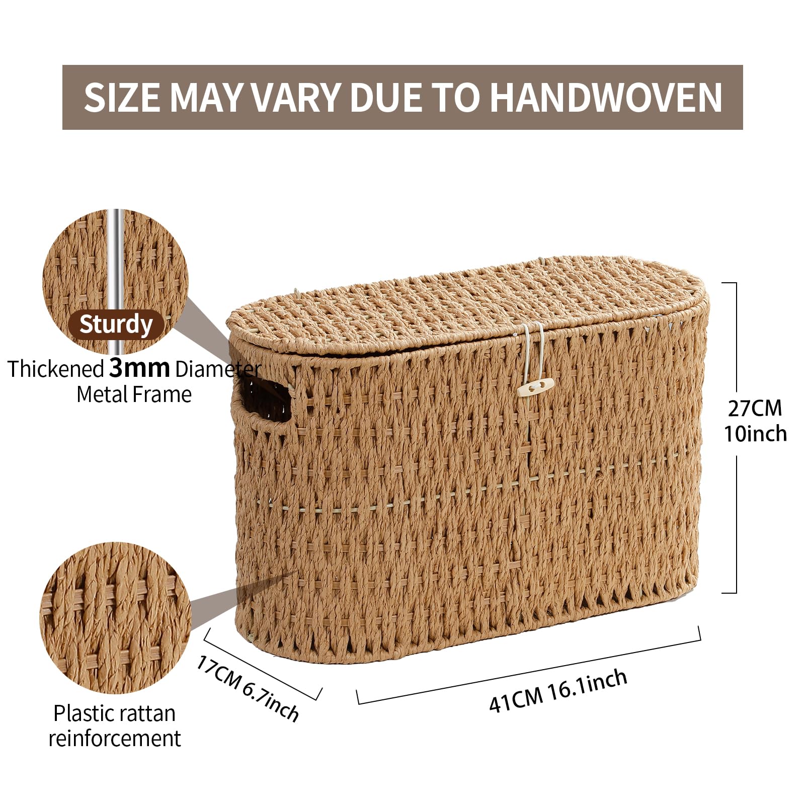 Coeusy Toilet Paper Storage Basket with Lid, Paper Rope Wicker Basket for Bathroom Organizers and Storage, Toilet Paper Holder for Up to 6 Mega Rolls, Boho Hand-Woven Decorative Decor, Natural