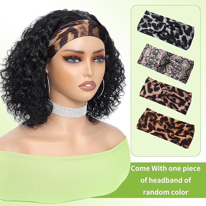 Headband Wig Human Hair Wigs for Black Women Curly Human Hair Wig Put on and Go Glueless Wig 12inch Headband Wigs Human Hair