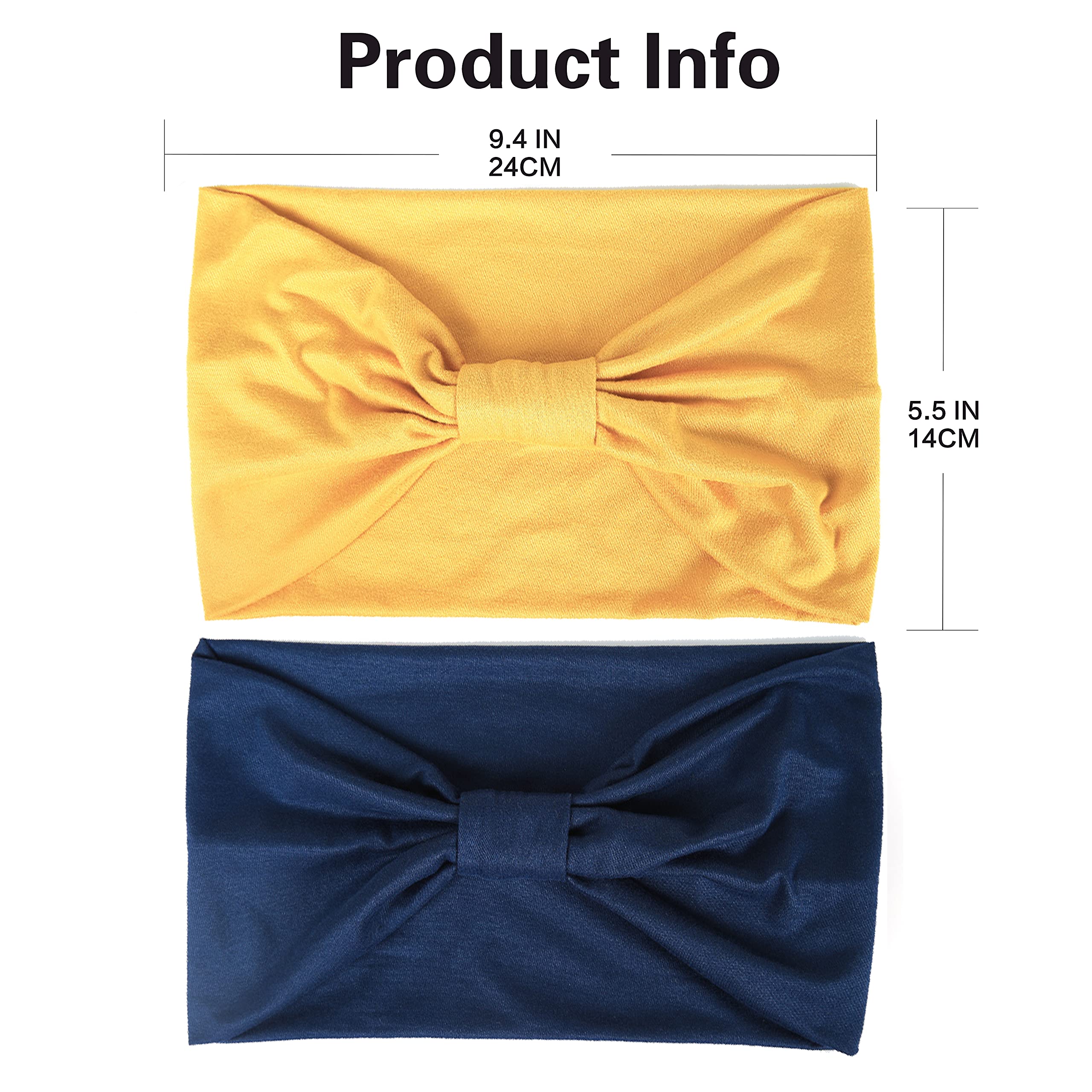 GiLi 2 Pack Wide Headbands for Women Boho African Knotted Non Slip Fashion Hair Bands Yoga Running Sports Workout Gym Head Wraps Elastic Soft Cotton Cloth Turbans Bandana for Girls(Yellow,Navy)