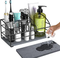 Luxspire Toothbrush Holders, 5 Slots Bathroom Counter Organizer with Diatomaceous Earth Tray, Stainless Steel Toothbrush Holder for Bathroom Kitchen Dressers Accessories, Black