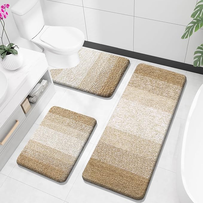 OLANLY Microfiber Bathroom Rugs Sets 3 Piece, 47"x20"+24"x16"+24"x20"