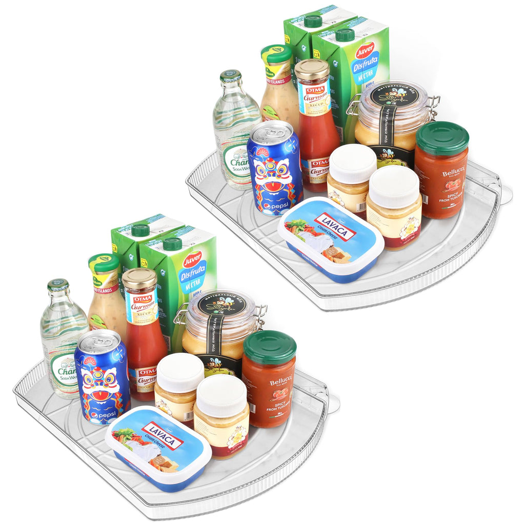 FIRJOY Lazy Susan Turntable for Refrigerator, Square Turntable Organizer for Fridge Cabinet, Pantry, Countertop | 16.5" x 11.1" (Rectangle 2 Pack - Clear)
