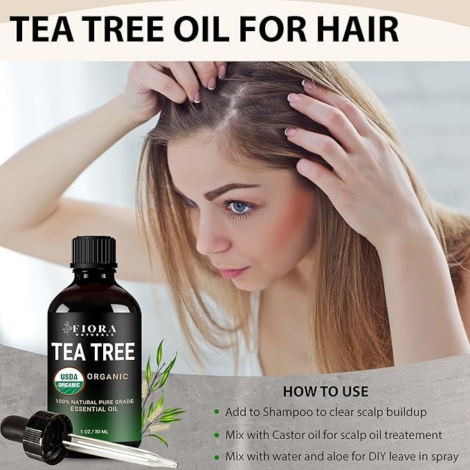 Tea Tree Oil – 100% Pure Organic Tea Tree Essential Oil for Skin, Face, Hair, Scalp, Nails, and Toenail – 1 fl oz - By Fiora Naturals
