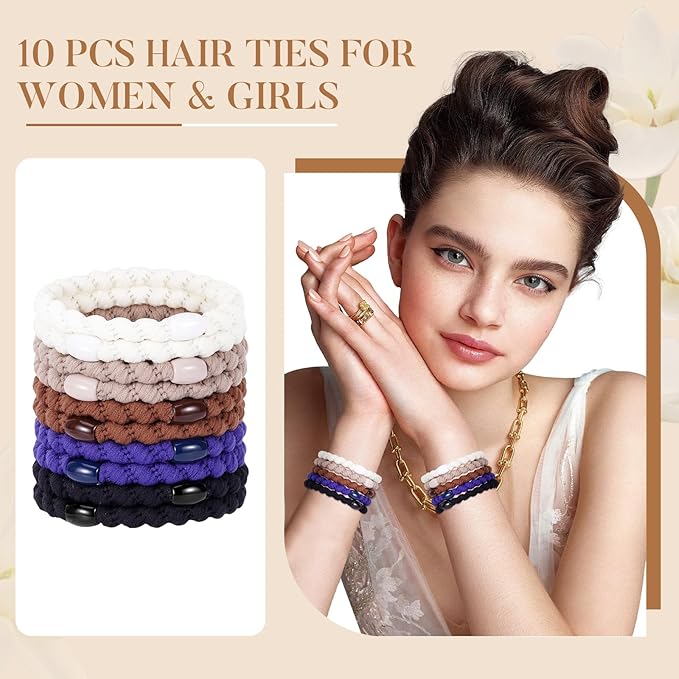 Hair Ties No Damage - 10PCS Ponytail Holders - Elastic Hair Ties for Thick Hair - Braided Hair Bands for Women Girls's Hair