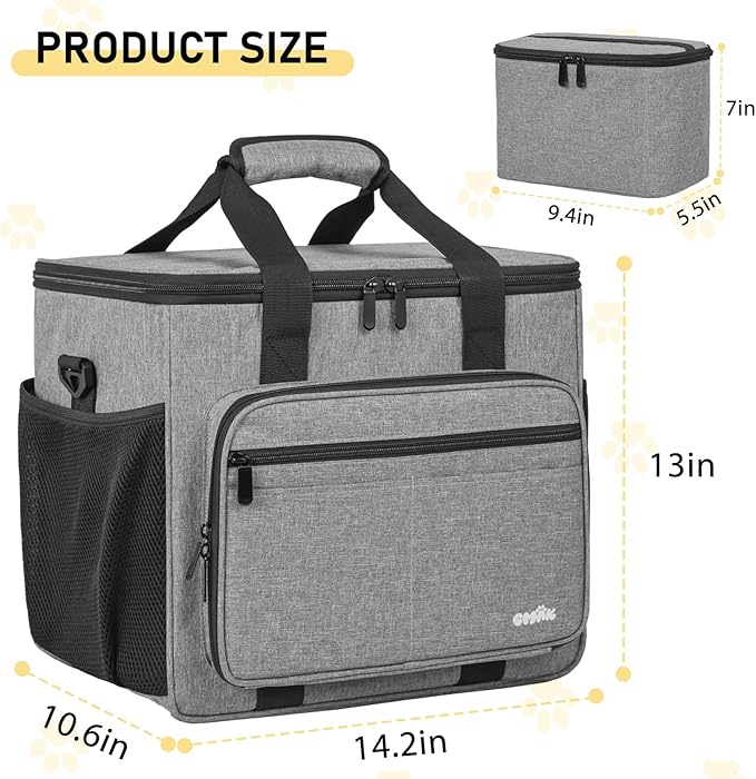 GMAK Pet Grooming Bag, Dog Grooming Tote Bags Supplies Organizer Case Pets Tools Organizer Tote for Dog Cat Grooming Tool Kit and Accessories, Grey(Bag Only)