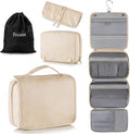 Elviros Hanging Travel Toiletry Bag for Women,3-in-1 Large Makeup Bag and Cosmetic Organizer,Vegan Leather Waterproof Skincare Case for Travel Size Toiletries and Accessories,Gift for Women