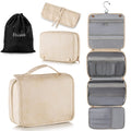 Elviros Hanging Travel Toiletry Bag for Women Vegan Leather (Beige)
