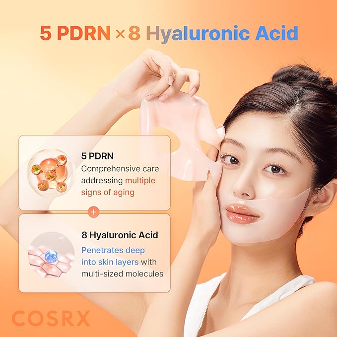 COSRX 5 PDRN Hyaluronic Acid Vital Hydrating Hydrogel Mask, Overnight Hydrogel Face Mask for Glass Glow Skin & Firming with Salmon DNA, Centella PDRN, Travel Essential, Korean Skin Care (34g x 3ea)