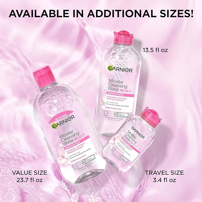 Garnier Micellar Water, Hydrating Facial Cleanser & Makeup Remover, Suitable for Sensitive Skin, Vegan, Cruelty Free, 13.5 Fl Oz (400mL), 1 Count