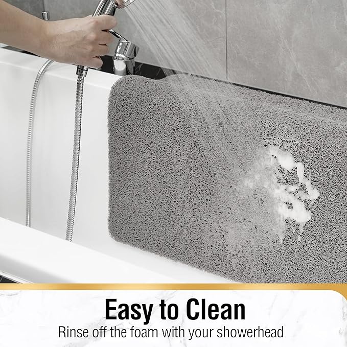 HITSLAM Shower mat Non Slip, 24 x 32 Inch Bathtub Mat Non Slip with Drain, Soft PVC Loofah Shower Bath Mat for Tub, Quick Drying Bathroom Shower Mat, Grey