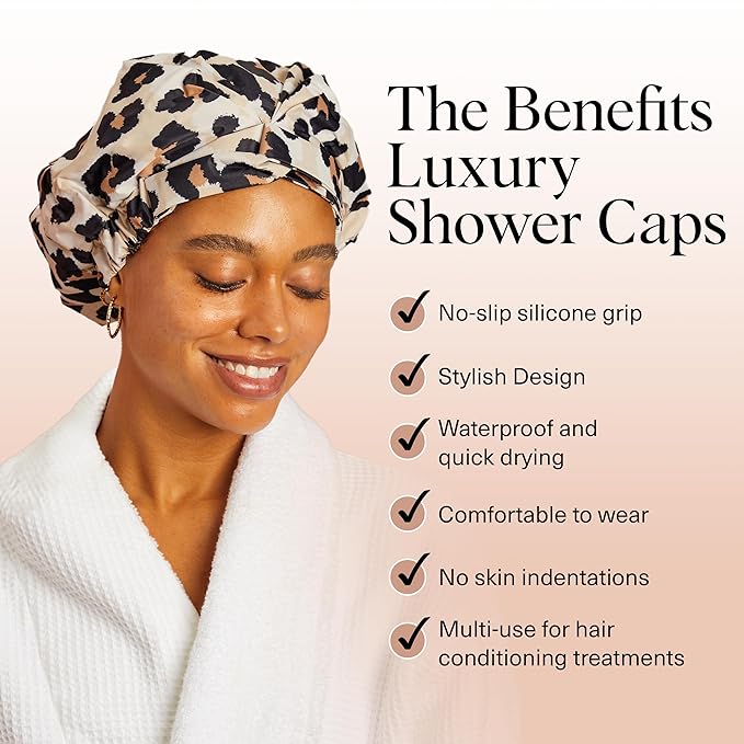 Kitsch Luxury Large Shower Cap for Women - Leopard