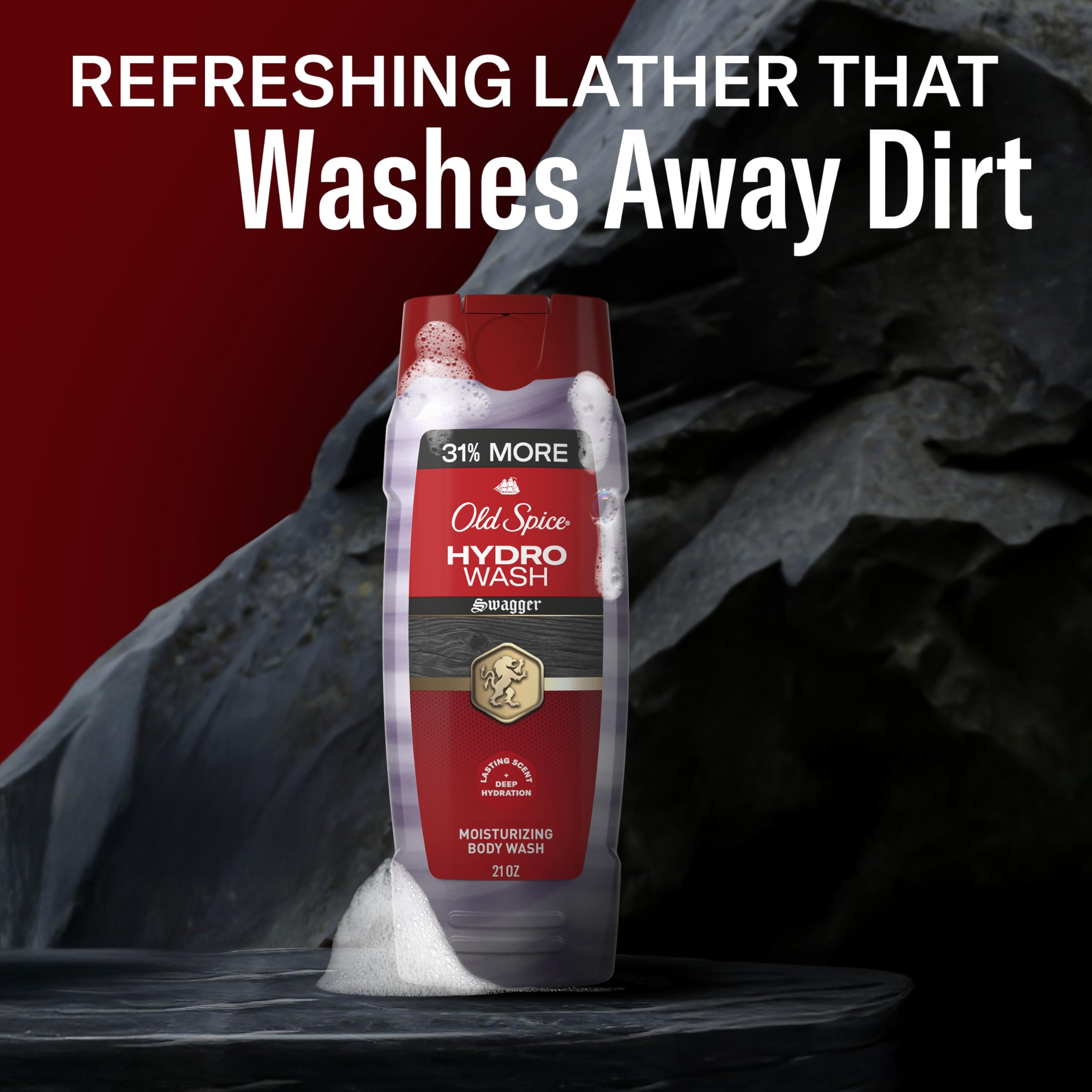 Old Spice Moisturizing Body Wash for Men, Hydro Wash, 2-in-1 Long Lasting Scent & Deep Hydration, 24/7 Shower Fresh, Swagger Scent, 21 oz (Pack of 2)