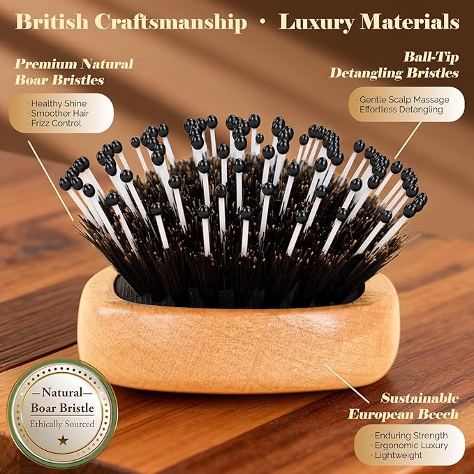 Mini Boar Bristle Hair Brush Since 1965 British Craftsmanship Handmade
