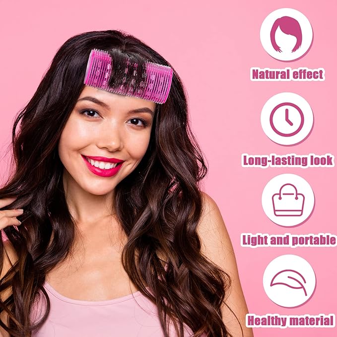 WILLBOND 4 Pcs Long Hair Rollers for Bangs Aluminum Core Curlers Thermal Self Grip Roller for Long and Medium Hair Women Hairstyle(4.7 x 2 Inch,Rose Red, Purple)