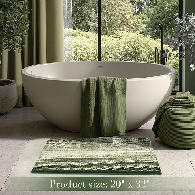 BSICPRO Bath Mat Rug for Bathroom Non Slip 20 x 32 Inches Water Absorbent Chenille Bathroom Floor Mats Machine Washable (Green)