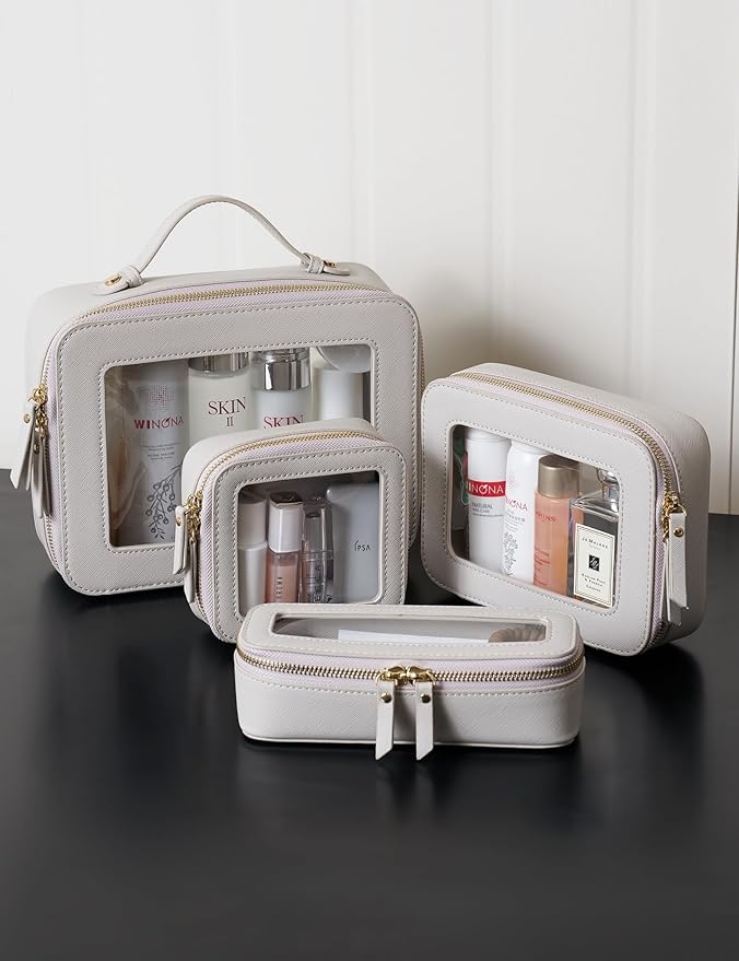 Popvibe Small Cosmetic Bag for Purse Mini Makeup Bag Cute Clear Make Up Pouch for Travel Tiny Leather White Make Up Organizer Case for Backpack Toiletry Bag Waterproof Square Pouch with Zipper