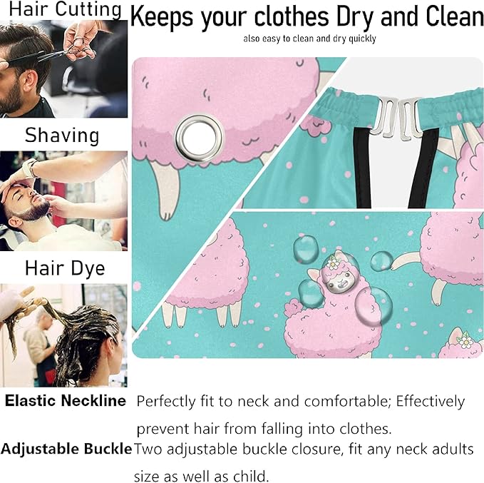 Visesunny Barber Cape - Cute Pink Llama Dot Polyester Hair Cutting Salon Apron - Anti-Static, Water-Resistant Shaving Bib