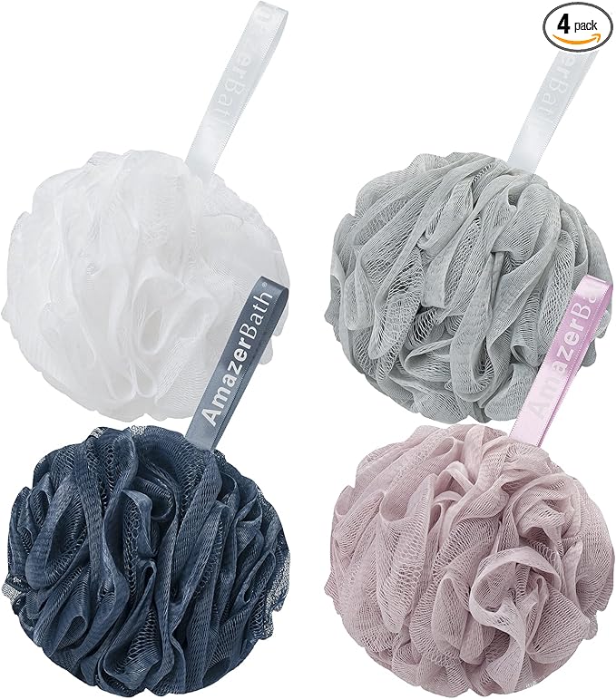 AmazerBath Loofah Sponge 75g/Piece, Exfoliating Bath Sponge Body Scrubber - Loofa Set of 4 Flower Color (Large