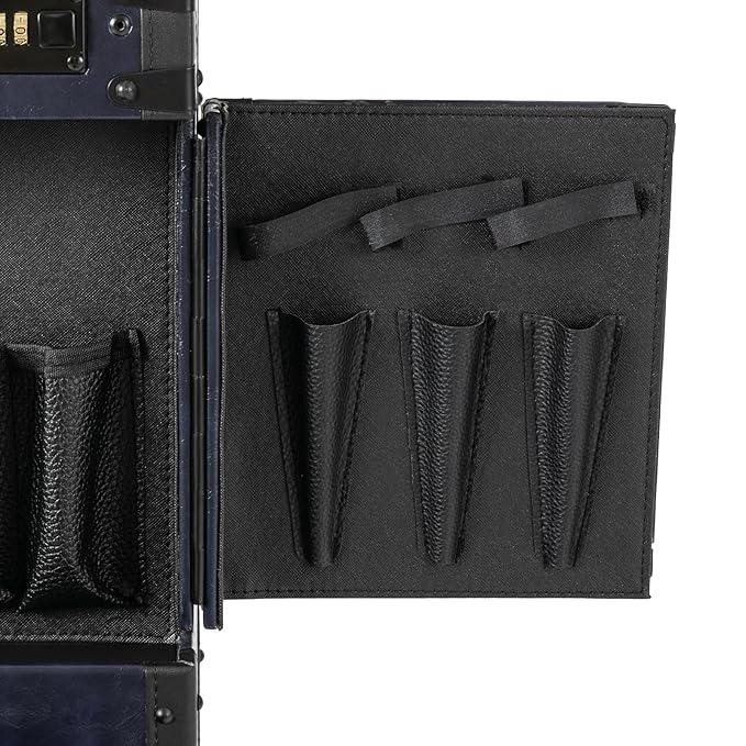 CNCEST Beauty Salon Luggage,Rolling Lockable Makeup Train Case Hairdressing Trolley Stylist Beauty Salon Cosmetic Luggage Travel Organizer Tool Box with Hair Dryer Holder(Dark Blue)
