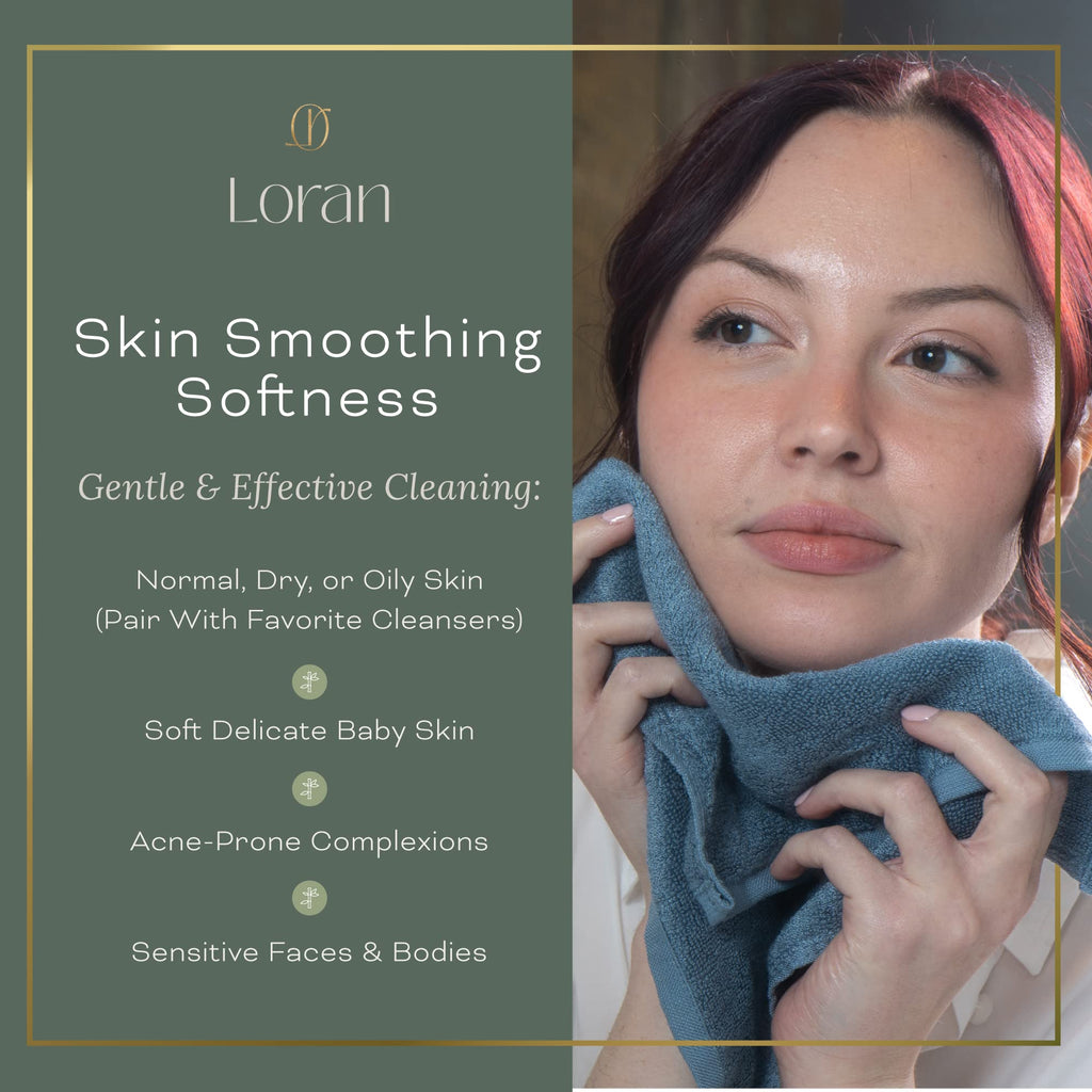 Loran Tidal Blue Facial Washcloths Set of 6 Soft Cloths 10” x 10” 100% Viscose Derived from Bamboo Spa-Like Feel Silky Face Cloth for Skin Cleansing